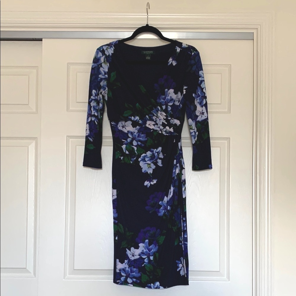 Lauren Ralph Lauren Floral Printed Faux Wrap Dress Women’s 4 Blue and Purple
